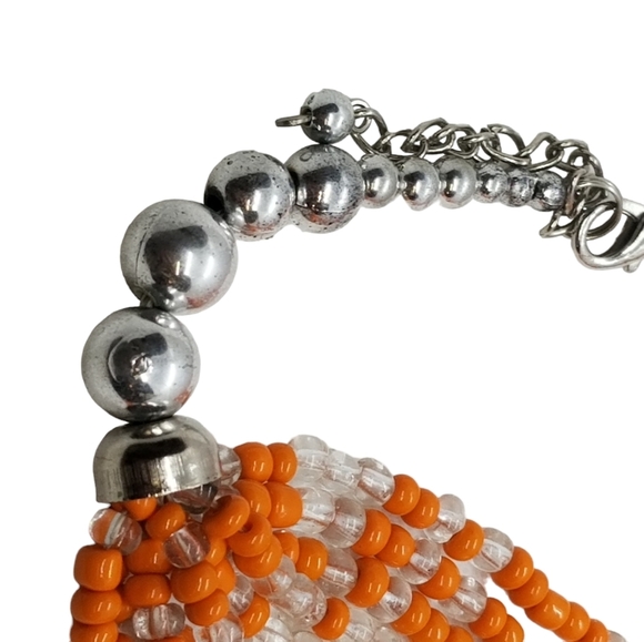 VINTAGE LONG LAYERED ORANGE SEED BEAD BOHO NECKLACE - Picture 4 of 5